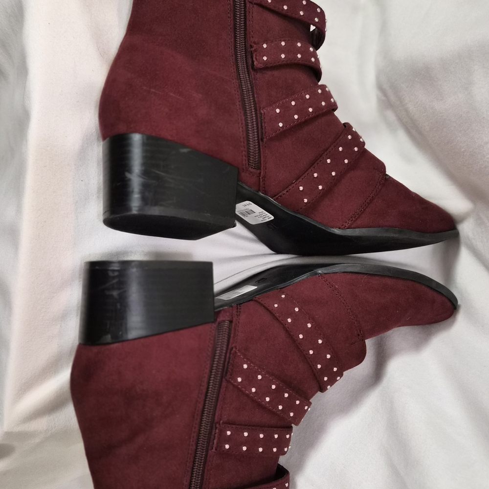 Lane Bryant Burgundy Ankle Boots with Studded Straps - Picture 15 of 17
